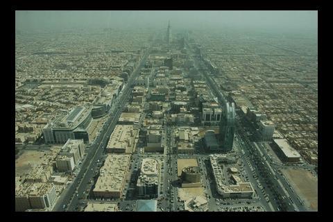 A view of Riyadh from its tallest building, the Kingdom Tower. The city is predominantly low rise
